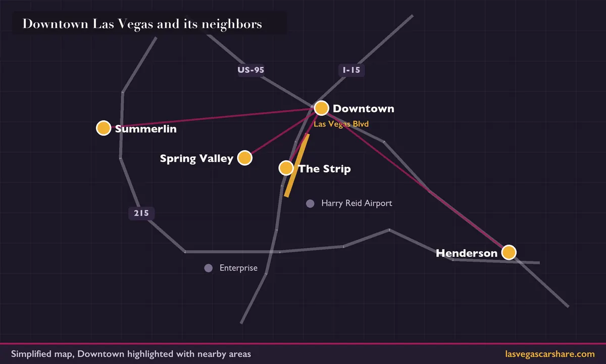 Map showing Downtown Las Vegas and the neighboring areas we also serve
