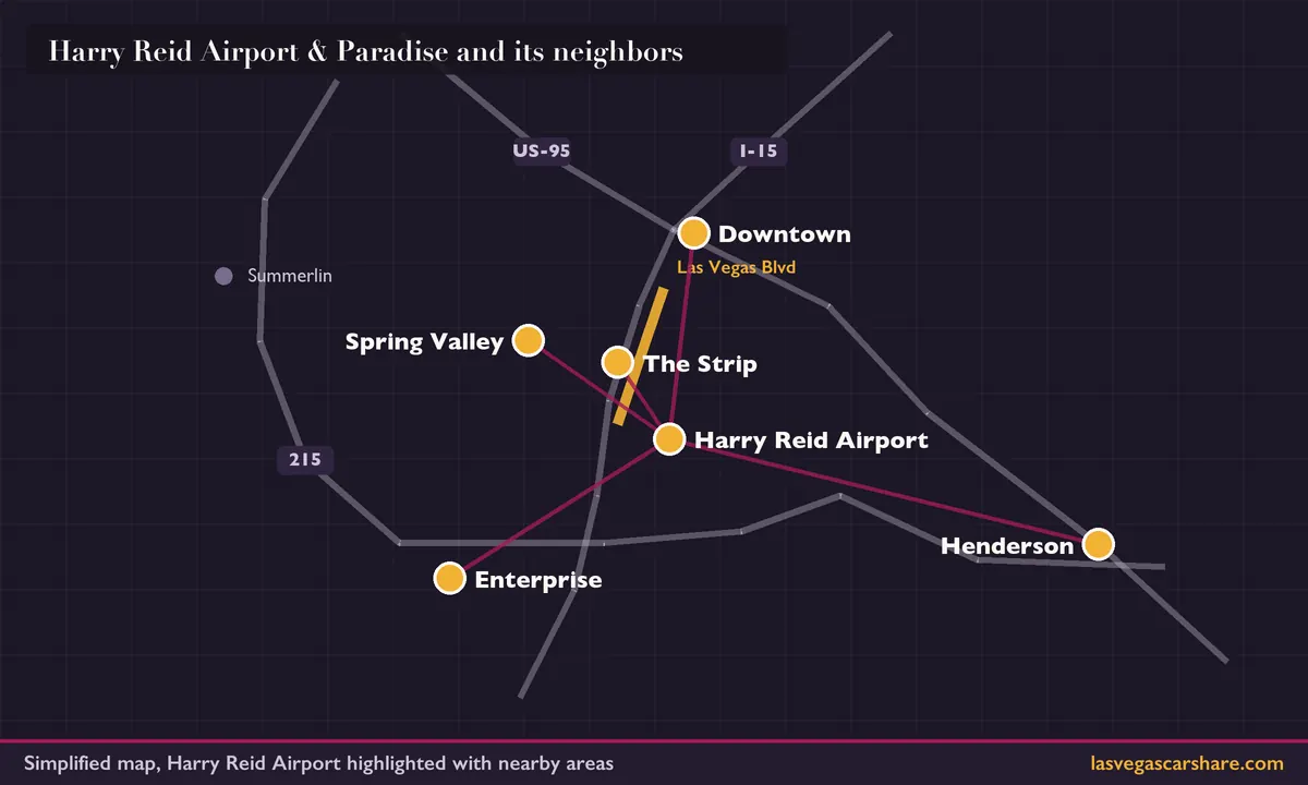 Map showing Harry Reid Airport & Paradise and the neighboring areas we also serve