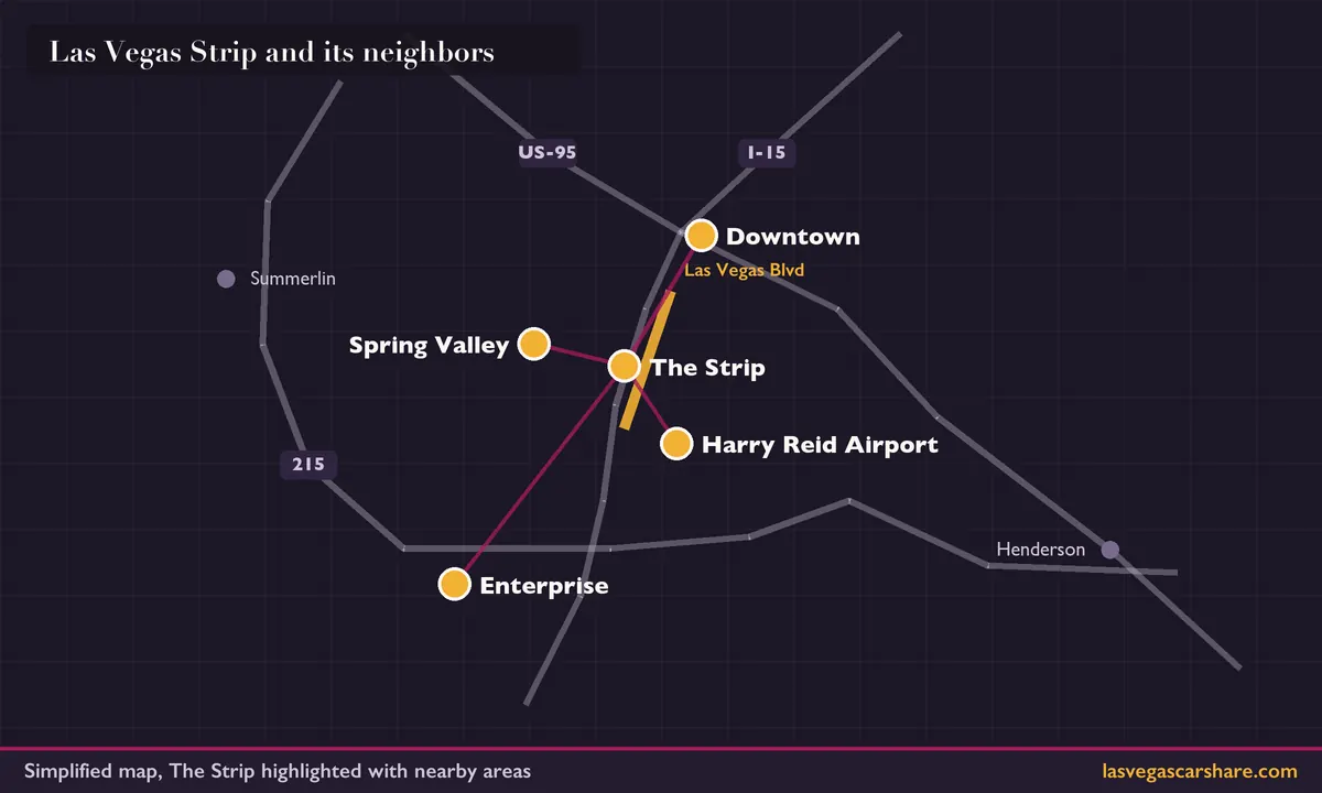 Map showing Las Vegas Strip and the neighboring areas we also serve