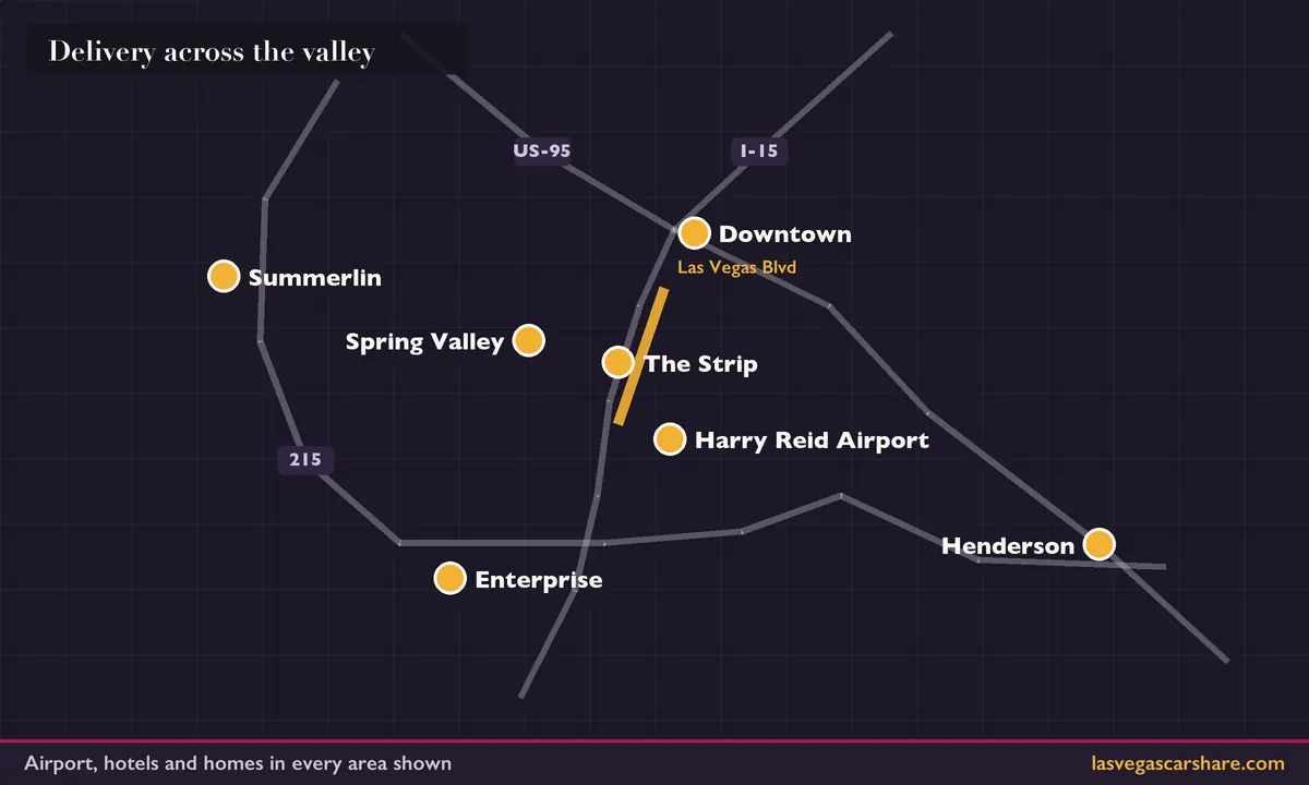 Simplified map of the Las Vegas valley with all delivery areas highlighted