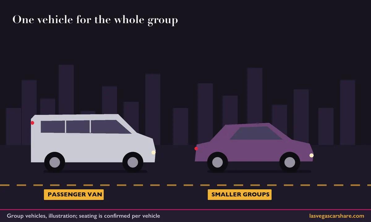 Illustration of a passenger van beside a smaller family vehicle on a night street
